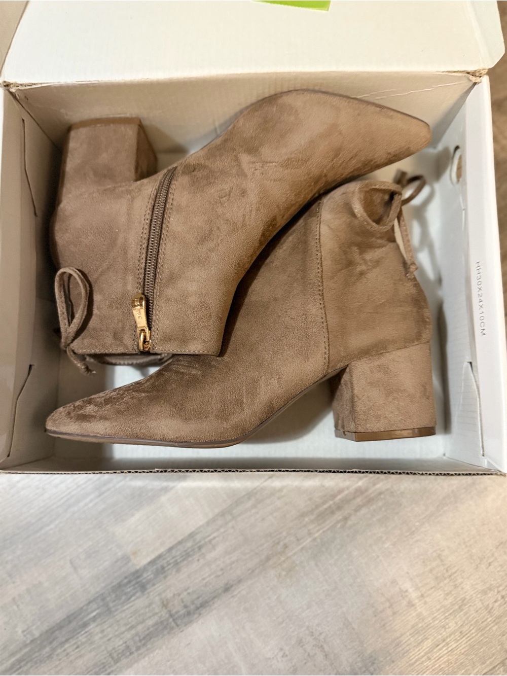 X2B Daniel-2 Women’s 7.5 Taupe Faux Suede Pointed Toe Block Heel Booties